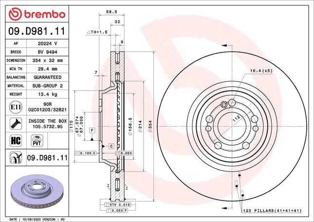 Brembo 09D98111 Front Brake Disc - official Brembo product image