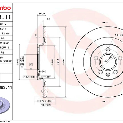 Brembo 08D88311 Rear Brake Disc - official Brembo product image