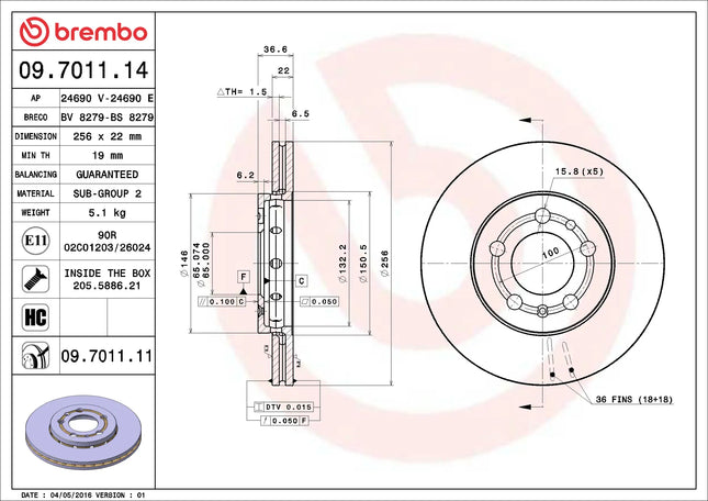 Brembo 09701111 Front Brake Disc - official Brembo product image