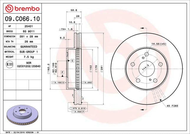 Brembo 09C06610 Front Brake Disc - official Brembo product image