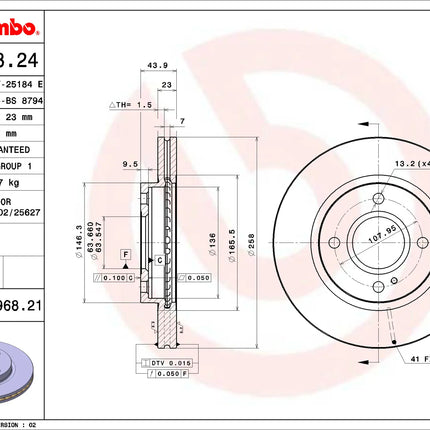 Brembo 09A96821 Front Brake Disc - official Brembo product image