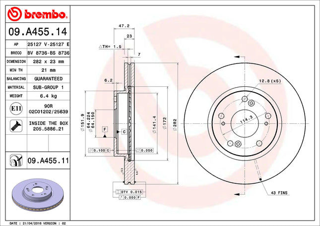 Brembo 09A45511 Front Brake Disc - official Brembo product image