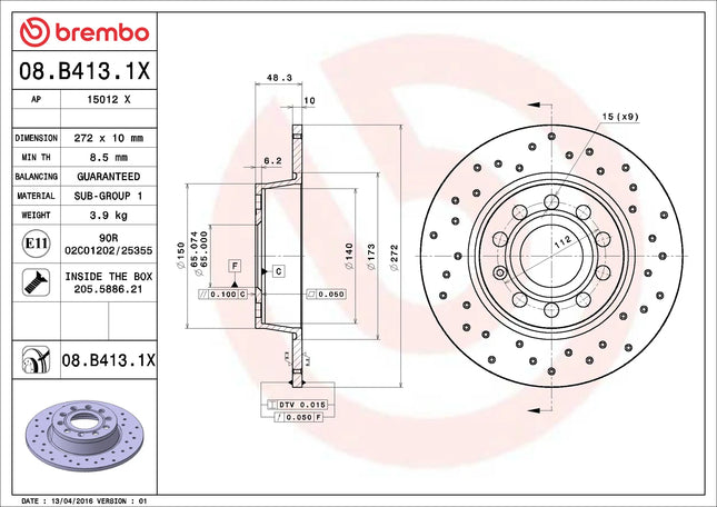 Brembo 08B4131X Rear Brake Disc - official Brembo product image
