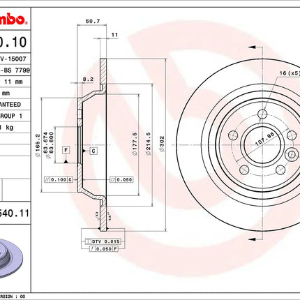 Brembo 08A54011 Rear Brake Disc - official Brembo product image