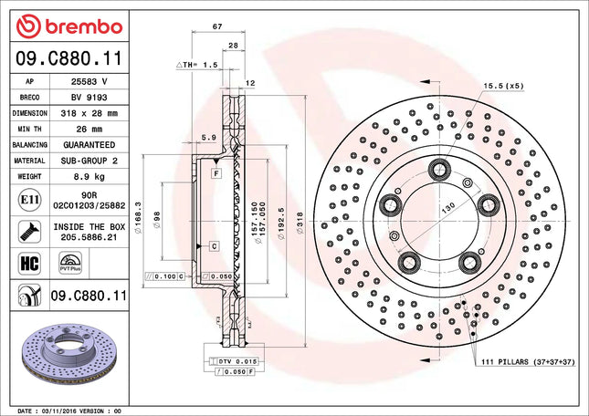 Brembo 09C88011 Front Brake Disc - official Brembo product image