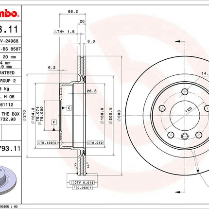 Brembo 09979311 brake disc dimension drawing