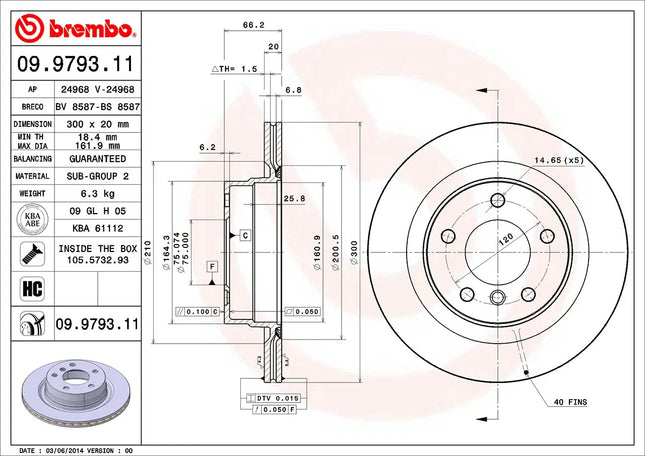 Brembo 09979311 brake disc dimension drawing