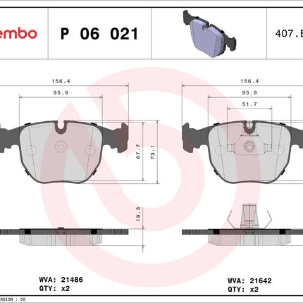 Brembo P06021 brake pad dimension drawing