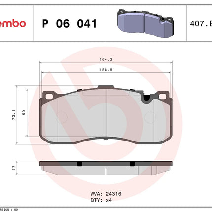 Brembo P06041 brake pad dimension drawing