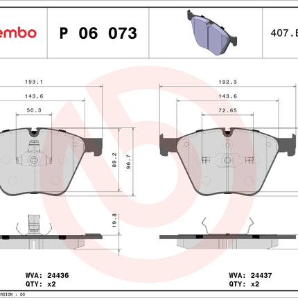 Brembo P06073 brake pad dimension drawing