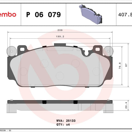 Brembo P06079 brake pad dimension drawing