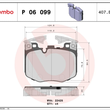 Brembo P06099 brake pad dimension drawing