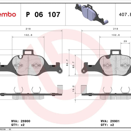 Brembo P06107 brake pad dimension drawing