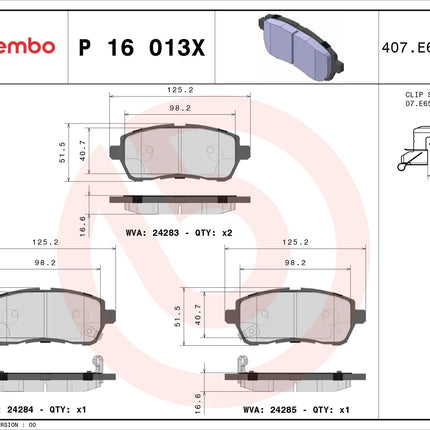 Brembo P16013X brake pad dimension drawing