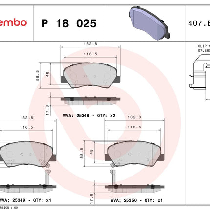 Brembo P18025 brake pad dimension drawing