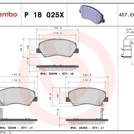 Brembo P18025X brake pad dimension drawing