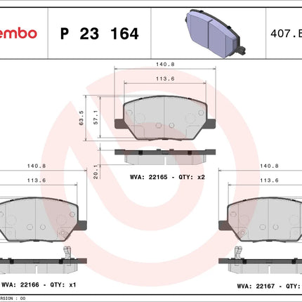 Brembo P23164 brake pad dimension drawing
