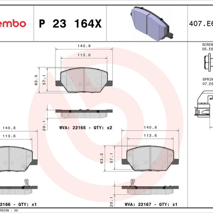 Brembo P23164X brake pad dimension drawing