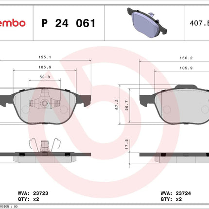 Brembo P24061 brake pad dimension drawing