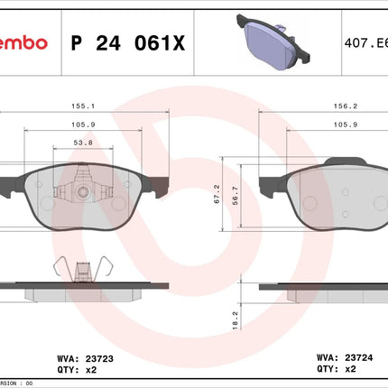 Brembo P24061X brake pad dimension drawing