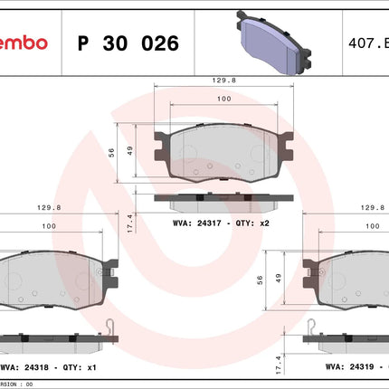 Brembo P30026 brake pad dimension drawing