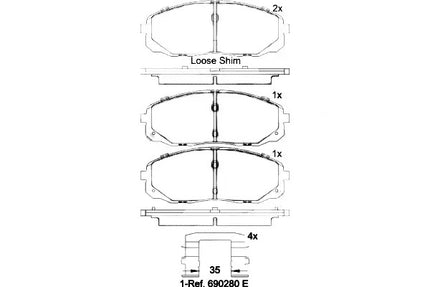 Brembo P30095 brake pad dimension drawing