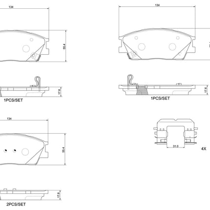 Brembo P30126 brake pad dimension drawing