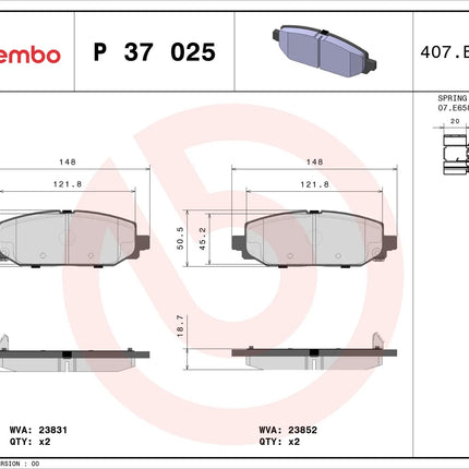 Brembo P37025 brake pad dimension drawing