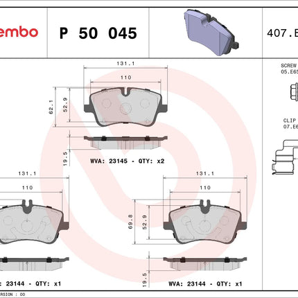 Brembo P50045 brake pad dimension drawing