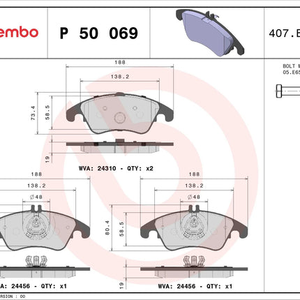 Brembo P50069 brake pad dimension drawing