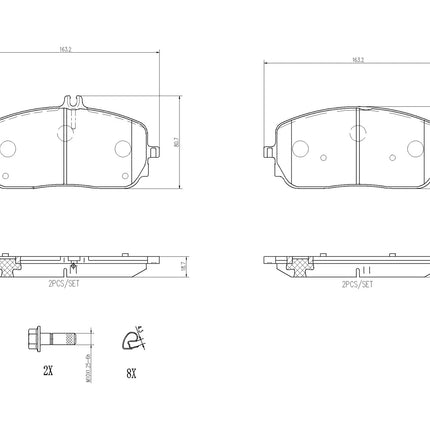 Brembo P50152 brake pad dimension drawing