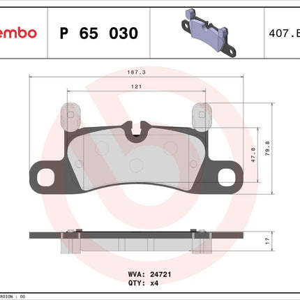 Brembo P65030 brake pad dimension drawing