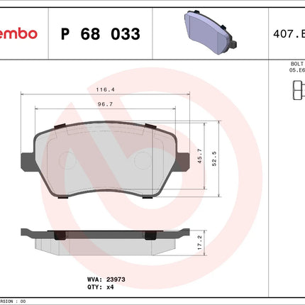 Brembo P68033 brake pad dimension drawing