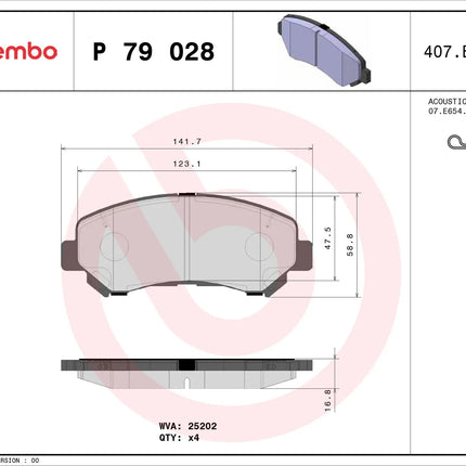 Brembo P79028 brake pad dimension drawing