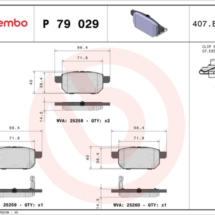 Brembo P79029 brake pad dimension drawing