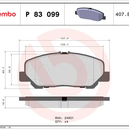 Brembo P83099 brake pad dimension drawing