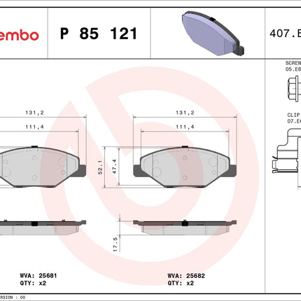 Brembo P85121 brake pad dimension drawing