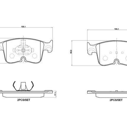 Brembo P85199 brake pad dimension drawing