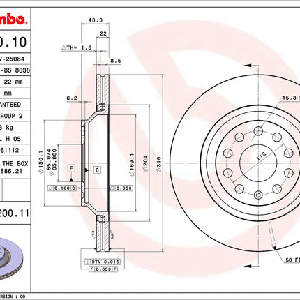 Brembo 09A20011 Rear Brake Disc - official Brembo product image