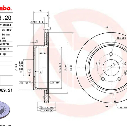 Brembo 09896921 Rear Brake Disc - official Brembo product image