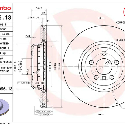 Brembo 09D09613 Rear Brake Disc - official Brembo product image