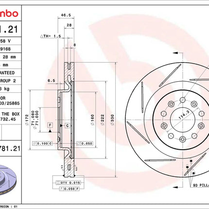 Brembo 09878121 Rear Brake Disc - official Brembo product image