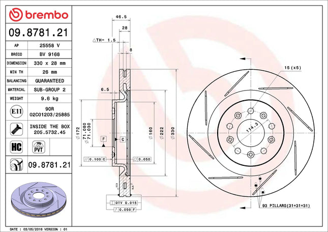 Brembo 09878121 Rear Brake Disc - official Brembo product image
