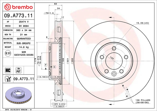 Brembo 09A77311 Front Brake Disc - official Brembo product image
