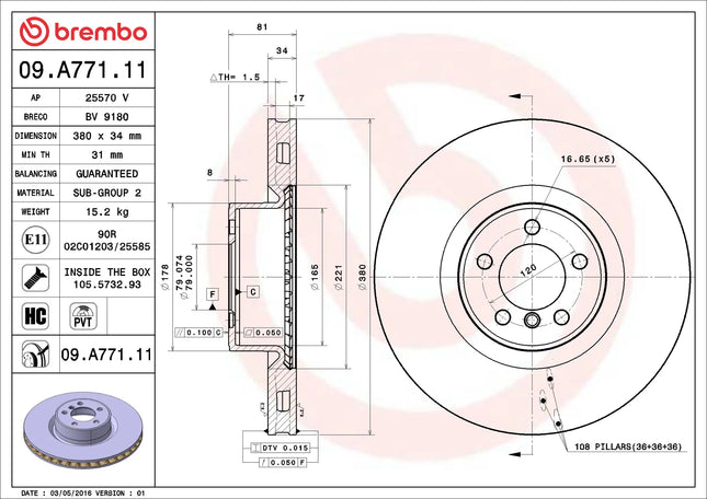 Brembo 09A77111 Front Brake Disc - official Brembo product image