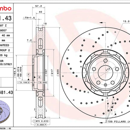 Brembo 09D48143 Front Brake Disc - official Brembo product image