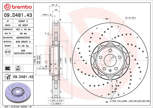 Brembo 09D48143 Front Brake Disc - official Brembo product image