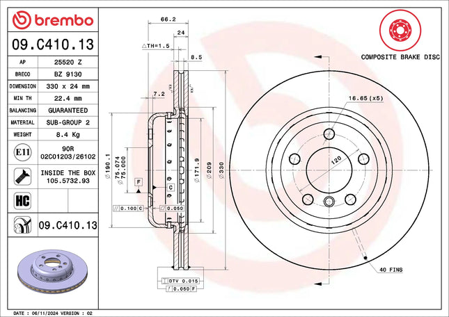 Brembo 09C41013 Front Brake Disc - official Brembo product image