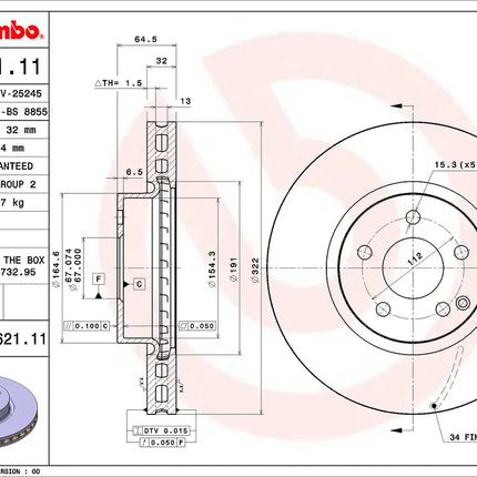 Brembo 09A62111 Front Brake Disc - official Brembo product image