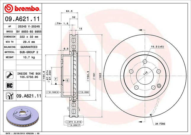 Brembo 09A62111 Front Brake Disc - official Brembo product image